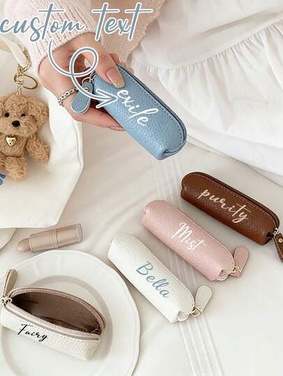 Customized Personalized Mini Lipstick Pouch, Cute Zippered Lipstick Pouch, Japanese-Style PU Leather Small Wallet, Women's Wallet, Mini Lipstick Pouch, Money Bag, Unisex, Multifunctional, Convenient Coin Purse, Can Hold Small Cosmetics, Lipstick And Change, Suitable As A Holiday Gift For Friends, Family, Girlfriend Or Boyfriend, And Also One Of The Best Gifts For Birthdays, Valentine's Day And New Year.