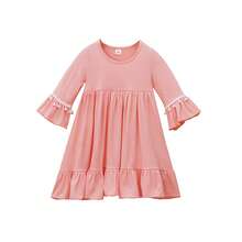 2 piezas Conjunto de vestido musulmán para niñas - Vestido de unicolor de manga larga + Pañuelo para la cabeza - Caqui - Ver 7