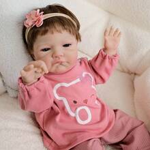 NPK 19英寸八月重生娃娃，已涂装完成，与图片一致，栩栩如生，触感柔软，3D皮肤，手绘可见头发，女孩 - 布身體 - 查看 6