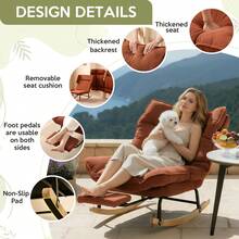 Rocking Chair Rocking Chair With Adjustable Footrest, Extra-Wide Upholstered Glider Rocker With Adjustable High Backrest And Removable Pad, Comfy Corduroy Upholstered Rocker Chair Recliner Leisure Accent Chair For Living Room Bedroom - Burnt Orange - View 5