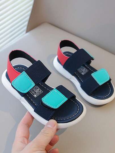 1 Đôi dép sandal thể thao bãi biển thời trang chống trượt móc và vòng màu khối màu cho trẻ em