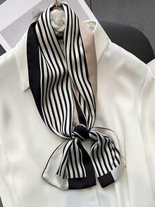 1 件简约优雅波尔卡圆点缎面方巾，女士双层缎带围巾，可作为手提包装饰、腰带、颈巾、头巾，提升您的外观 - 彩色 - 查看 3