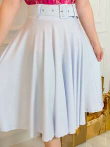 SAIA MIDI GODÊ COM CINTO MODA FEMININA EVANGÉLICA - Branco - Visão 3