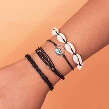 FANCY SHINY Wave String Bracelets Braid Puka Shell Bead Bracelets Handmade Cute  Boho Easter Jewelry Gifts For Women - Black - View 5