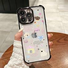 Diseño de funda de teléfono súper lindo con formas de gatito y cachorro de dibujos animados, compatible con varios modelos de , incluyendo 17, 16E, 16, 15, 14, 13, 12, 11 Mini, Pro, Max, Air, X, XR, XSMAX, 8 y 7 Plus.Proporciona una funda trasera transparente y suave con función anti-caída. - Colores mixtos - Ver 3