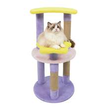 Árbol para gatos moderno y lindo de 29" con plataformas con forma de estrella y luna, postes rascadores de yute en color morado/azul - Morado - Ver 9