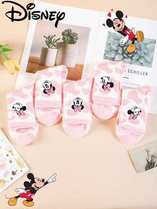 Disney 1 Pair/5 Pairs/10 Pairs Women's Mid-Calf Socks - Minnie Mouse Pattern, Pink Cow Print Mid-Calf Socks, Sweet & Cool High Elasticity Sports Mid-Calf Socks, Versatile Style, Suitable For Daily Wear And As Holiday Gifts - Multicolor - View 4