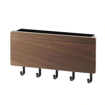 Llavero de pared - Organizador de correo y llaves adhesivo decorativo con 5 ganchos - Colgador de llaves de madera y metal con estante para la sala de estar - Elementos esenciales para la entrada de casas y apartamentos modernos
