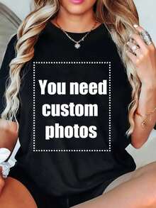 Customized Personalized Gifts, Cats - Customize A Women's T-Shirt With A Custom Printed Slogan, Add Your Own Text/Picture (Badge Pattern/Company Logo/Family Photo/Selfie Stylish,Fashion,Hipster,Casual,Minimal Chic Personalized,Customized,Custom,Unique Guy Costumes,Capsule Wardrobe,Men Basic/Street Style Ideal Gifts For Him Boyfriend,Family,Friends For Birthdays,For Vacation/ Holiday,For School/Competition,For Sports/Climbing,Chic Autumn,Urban Gala - 黑色 - 查看 8