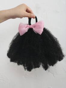 1pc Yarn Bow Clip And Go Afro Kinky Marley Ponytail With Elastic Band Soft Hair Girl Braided Ponytail For KIDS - Black - View 15