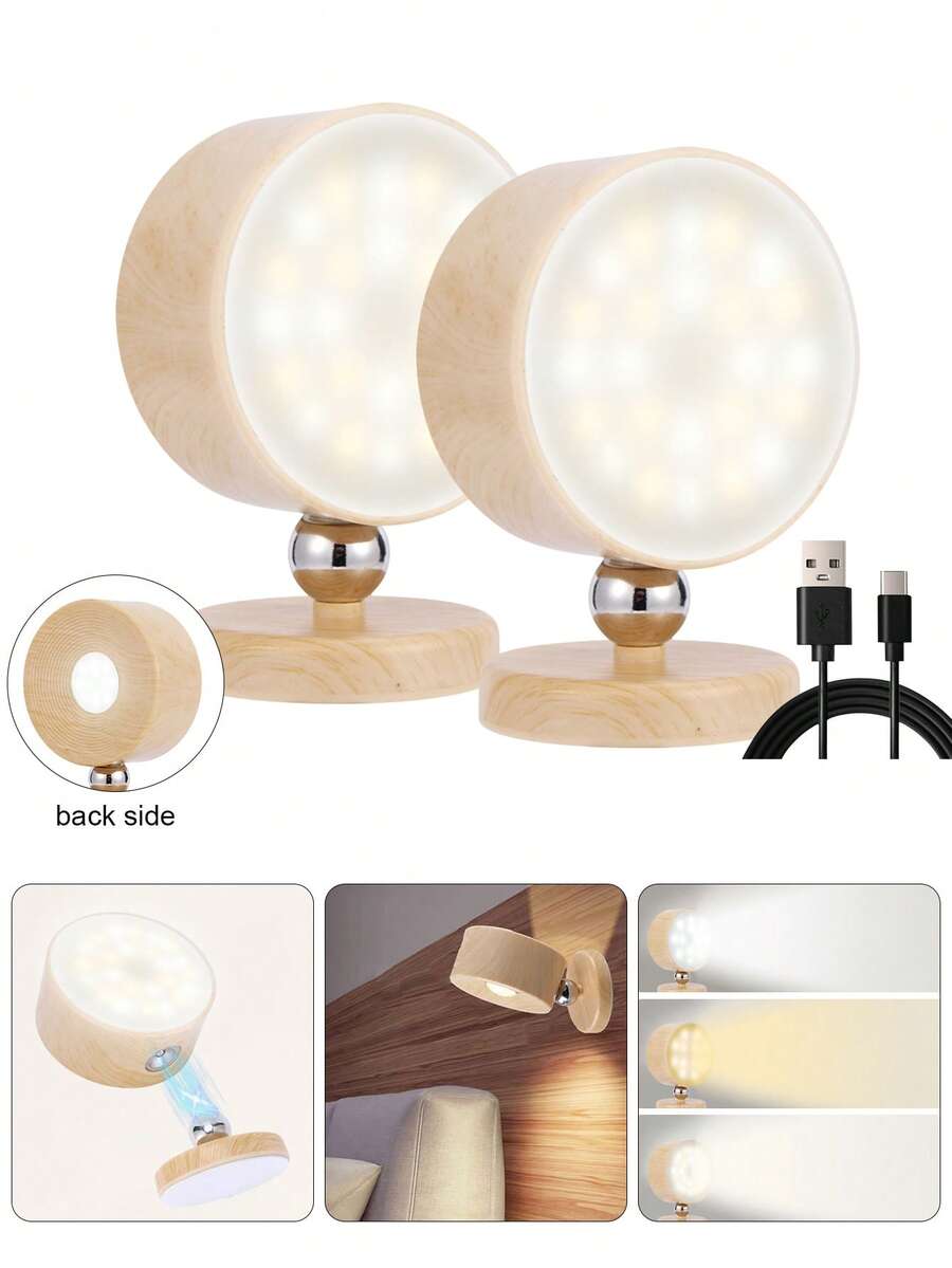 1 đèn LED treo tường vân gỗ, đèn tường xoay 360° có thể điều chỉnh độ sáng, sử dụng pin sạc, điều khiển cảm ứng, thiết kế tự dính, đèn ngủ LED dùng để đọc sách, trang trí nhà cửa và chiếu sáng. - Nhiều màu - Xem 1