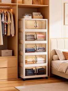 1pc (17.7in/45cm - 23.6in/60cm) Wide Storage Cabinet, Foldable Storage Box, Home Living Room Toy Cabinet Organizer, Snack Cabinet, Kitchen Storage Cabinet, Christmas Gift, Storage Bin, Under Bed Storage - Transparent Door - View 6