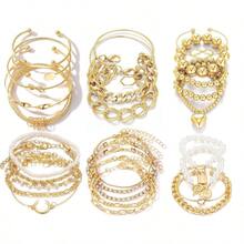6 PACK 24 PCS Boho Gold Chain Bracelets Set Women, 14K Gold Plated Multiple Layered Stackable Open Cuff Wrap Bangle Adjustable Link Italian Cuban Jewelry Women - 28pcs Gold Chain - View 1