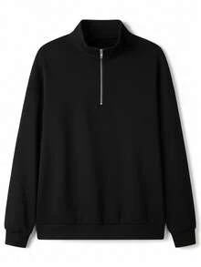 男士休闲时尚百搭字母印花拉链领卫衣，秋冬款 - 黑色 - 查看 3