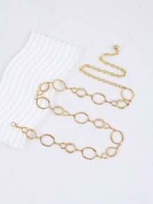 Metal Chain Decor Waist Belt For Women, Minimalist Versatile Suitable With Dresses, Fashion Body Chain Hollow Circle Slim Waist Chain For Summer, School Fall, Autumn, Halloween, Jewelry Accessories, Perfect Choice For Women's Gifts - 彩色 - 查看 3