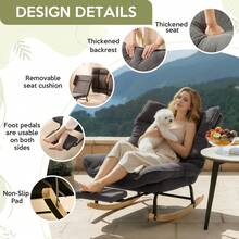 Rocking Chair Rocking Chair With Adjustable Footrest, Extra-Wide Upholstered Glider Rocker With Adjustable High Backrest And Removable Pad, Comfy Corduroy Upholstered Rocker Chair Recliner Leisure Accent Chair For Living Room Bedroom - Grey - View 4