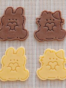 A Cute Heart-Shaped Animal Cookie Cutter, Cake Decorations (Cat, Rabbit, Bear Patterns), Cookie Stamps, Cute Valentine's Day Gift Cookie Molds, Candy Cookie Making Tools, Kitchen Parent-Child Baking Tools