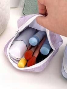 1/2 chiếc túi đựng mỹ phẩm nhỏ, túi mini đựng đồ trang điểm bằng vải nhung kẻ, túi đựng mỹ phẩm dễ thương cho nữ với các ngăn nhỏ bên trong. - Nhiều màu - Xem 4