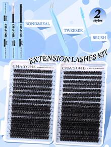 640/608/544片装簇状假睫毛套装,包含胶水、定型液、镊子、睫毛刷、混合款式睫毛册,易于使用,方便旅行携带,柔软自然的睫毛嫁接套装,新手友好,浓密蓬松经典款睫毛套装,可在家DIY,浓密假睫毛适用于专业、日常、婚礼、派对、角色扮演妆容。 - 彩色 - 查看 6