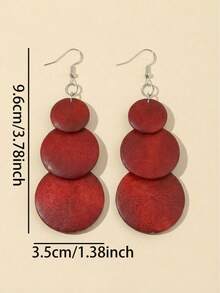 1 paire de 3 boucles d'oreilles rondes en bois avec pompons pour femmes