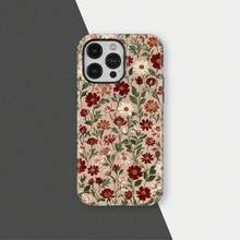 Red Crinkled Floral Phone Case, Floral Preppy Style Phone Case, Compatible With IPhone 17 Air, 17 Pro Max, 16e, 15 Plus, 14 Promax, 13, 12, 11 - Multicolor - View 1