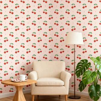 1 Roll Of Elegant Cherry Self-Adhesive Wallpaper, Peel-And-Stick Wall Covering, Waterproof Contact Paper, Removable Stickers. Suitable For Living Room, Bedroom, Dining Room, Hallway Home Decor; Alcove, Cabinet, Bookshelf And Furniture Refurbishment. Tenant-Friendly For Dormitories And Rented Accommodation.