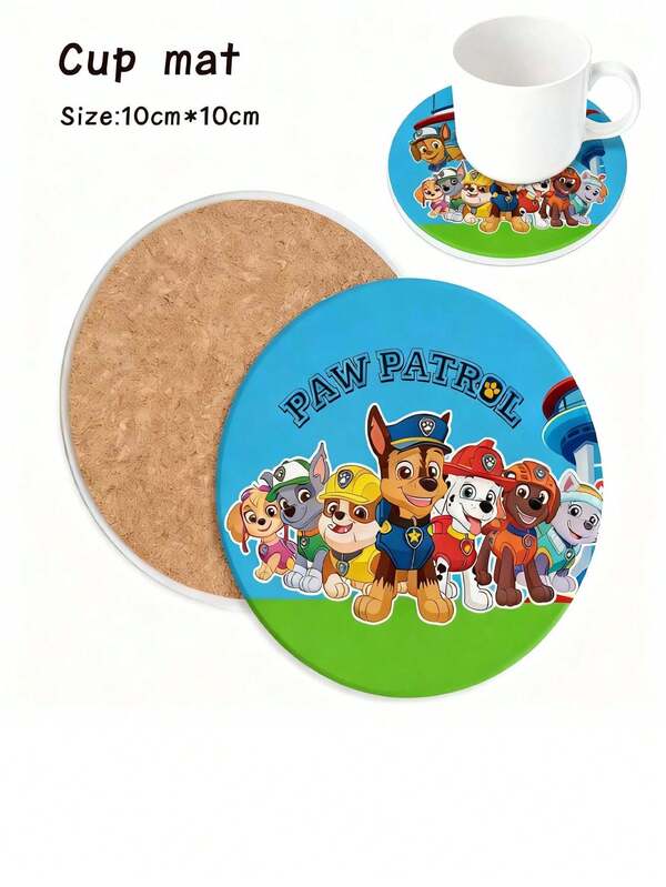 Paw Patrol 10 x 10 cm Porta-Copos Patrulha Canina, Adequado para Restaurante, Cozinha, Quarto, Tapete para Copo de Água Periférico do Anime Patrulha Canina, Porta-Copos Redondo Antiderrapante