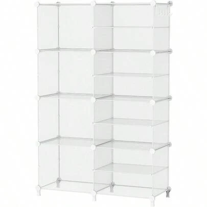 Closet Organizer 8 Cube Storage Shelves Clothes Organizers Closet Storage Stackable Cubby Shelving For Closet Bedroom Living Room Office Transparent Twill