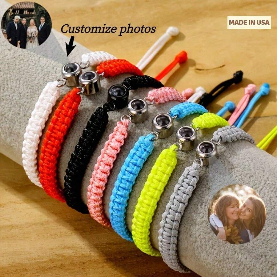 Customized Couple Projection Bracelet - Stainless Steel Round Photo Weaving Adjustable Bracelet, Valentine's Day Gift, Romantic Jewelry, Fashion Accessories, Exquisite Craftsmanship, Personalized Jewelry, Romantic Partner - 彩色 - 查看 1