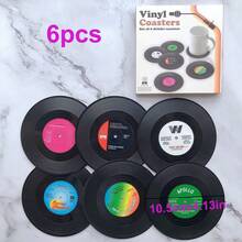 6pcs Retro Vinyl Record Coasters - Non-Slip Heat-Resistant Tablemats For Kitchen & Dining Room Decor Best Gifts Birthday Graduation - Multicolor - View 16