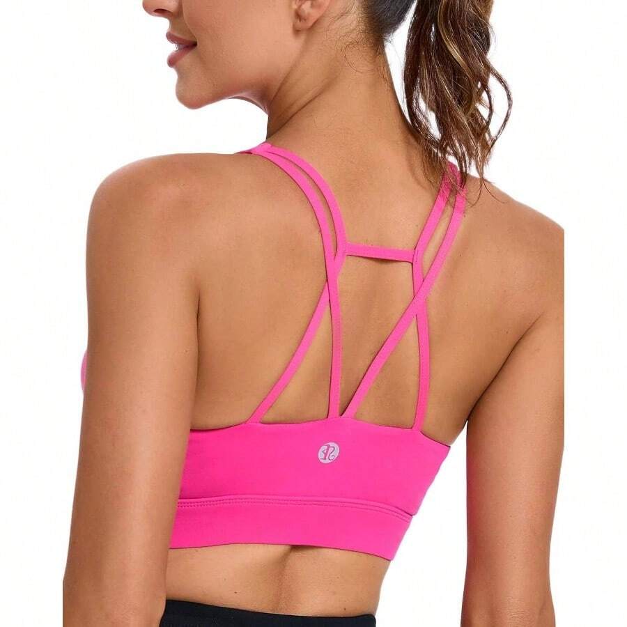 Sujetadores deportivos para mujer, brasier deportivo acolchado, parte superior, espalda entrecruzada de alto impacto, largo, para entrenamiento, yoga - 1 - rosa intenso + CH - Ver 1