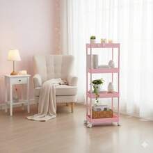 Organizador multiusos de 4 niveles, con ruedas que facilitan su movilidad, se adapta a cualquier espacio del hogar - Rosa Fucsia - Ver 2