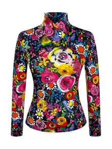 Áo cổ cao tay dài ôm dáng họa tiết Paisley cổ điển, chất liệu mềm mại co giãn, kiểu dáng retro đa năng với họa tiết hoa dành cho nữ, thích hợp cho mùa xuân. - Nhiều màu - Xem 4