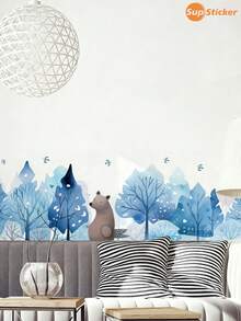 SUPSTICKER 1PC Dimensions: 14.57 X 51.18 Inch Cartoon Forest Animal Pattern Home Decor Wall Decals Self-Adhesive Vinyl Wall Stickers And Removable Suitable For Wall Decor In Living Rooms, Bedrooms, Kitchens, Dining Areas, Etc. Also Ideal For School And Classroom Refurbishment Projects DIY Cabinet Surface Decorative Decals