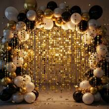 5pcs Gold Sequin Tassel Hanging Decor: Assorted Round Discs Patchwork Decorative Curtain + Hanging Style Atmosphere Prop, Suitable For Wedding Ceremony Hall, Birthday Party Backdrop, Hotel Event Ceiling, Home Holiday Decoration. Essential For Wedding Planners, Party Decorators, Event Venue Designers, Home Celebration Enthusiasts (Single Piece Length 100cm/39.37inch, High Gloss Material Enhances Lighting Ambiance) - Multicolor - View 9