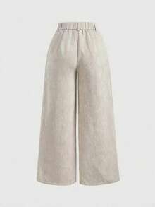 Dravelle Casual Versatile Simple Corduroy Loose Wide Leg Pants - Apricot - View 2