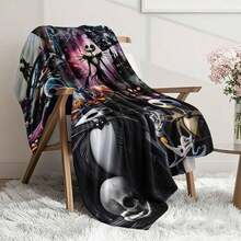 Disney 1pc Nightmare Before Christmas Plush Throw Blanket - Jack Skellington & Sally Design, Inspired, Soft Cozy All-Season Bedspread For Bed, Couch, Or Gift For Fans, Home Decor, Spooky Theme, Durable Material, Themed Decor, Movie Lovers, Best For Christmas - Phong cách - Xem 3