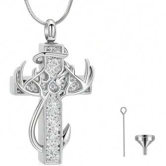 Collar de cruz para hombres, collar colgante de cruz de plata con anzuelo de asta de ciervo, joyería de ciervo, regalo de cumpleaños, Navidad, caza, religioso, cristiano