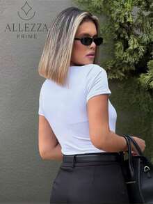 Women's Square Neck Blouses, Spandex With Lining, Fitted, T-Shirt, Baby Look, Casual, Work, Basic, Elegant, Simple, Knit Fabric, None, Stage And Concert, Beach, Night, Holiday, Sports, School, Vacation, Office, Home, Diary, Birthday Party, Baby Shower, Dating, Baby Moon, Garden, Formal And Evening, Photoshoot, Street, Homecoming, Bachelorette Party, Trip, Tea Party, Brunch, Country Music Concert, Airport Clothes, Sports And Fitness, All - 白色 - 查看 3