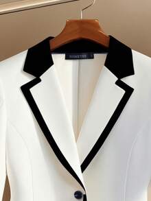 HOMEYEE 两件套：双排扣西装外套和无袖连衣裙，优雅商务休闲装，适合各种场合和度假穿着 - 白色 - 查看 3