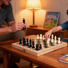 1个双面木制国际象棋棋盘，适合14岁及以上人群，家庭娱乐棋盘游戏，国际象棋，木制国际象棋棋盘，拼字游戏棋盘，情人节礼物 - 彩色 - 查看 3