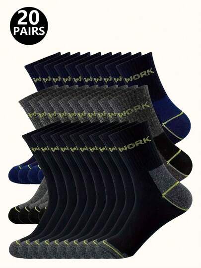 5/10/20 Pairs Men's Letter Socks, Work Letter Socks, Fitness Sports Socks, Running Socks, Walking, Daily Outfit, Casual Home Socks