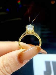 1pc 2 Carat Romantic Brilliant 6-Prong Moissanite & Pave Diamond Engagement Ring, S925 Sterling Silver Luxury Engagement/Promise/Anniversary Ring, Women's Jewelry Gift, Christmas Gift - Six-prong Marquise Diamond Moissanite Ring - 2ct - View 7