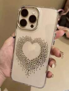 1 pieza Funda de teléfono con forma de corazón de lujo con rhinestones, compatible con iPhone 16 Pro Max 17 15 14 13 12 Pro 11, elegante y protectora como regalo de cumpleaños para mujeres - Corazón de diamante de moda - Ver 2