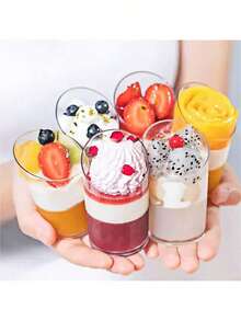 50/25/10pcs Set Angled Dessert Cups, Clear Cake Cups (Dessert Shooter Cups), For Wedding Receptions, Yogurt, Panna Cotta, Cheesecake, Pudding, Jelly And Appetizer Mousse