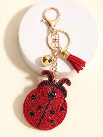 1pc Red Rhinestone Ladybug Tassel Keychain Car Pendant