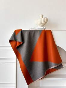 1 pieza Bufanda de punto jacquard geométrico, cálida y versátil para mujeres, adecuada para salas con aire acondicionado, otoño/invierno, accesorio de moda, calentador de cuello, chal, regalo - gris naranja - Ver 3