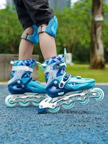 1 Pair Fashionable Men's Outdoor Inline Roller Skates. Lightweight, Agile, Adjustable, With Detachable Shoe Cover, Arch Support Memory Function, Good Braking Performance, Shiny PU Wheels And Reinforced PP Aluminum Alloy Shoe Frame, Effectively Preventing Ankle Sprains. Suitable For Beginners. - Blue - View 9