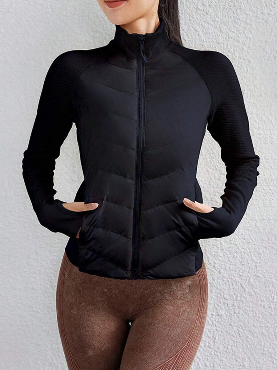Forro corto ligero deportes Slim al aire libre cuello chaqueta caliente Novedades de invierno para mujer: chaqueta deportiva ligera, corta, con forro desmontable, corte ajustado, cuello alto y abrigo para exteriores. Chaqueta ultraligera, corta, con corte ajustado y tacto premium para mujer. Chaqueta deportiva de invierno ligera con triple protección. Chaqueta deportiva para correr al aire libre, cortavientos, abrigada, con forro desmontable, ligera, con corte ajustado y cuello alto acanalado. - Negro - Ver 1