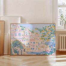 Tranh in trên vải canvas phong cảnh bờ biển Amalfi của Ý - Tranh cây chanh hồng, không khung, phong cách cổ điển retro, bố cục ngang, thích hợp cho phòng khách, phòng ngủ, nhà bếp hoặc văn phòng tại nhà, sử dụng trong nhà/ngoài trời, trang trí nhà bếp chủ đề chanh. - Nhiều màu - Xem 12